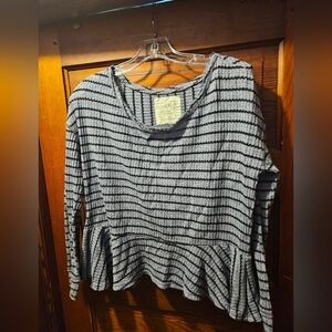 We The Free Free People Auntie Em Waffle Knit Peplum Blue And Black Striped Top